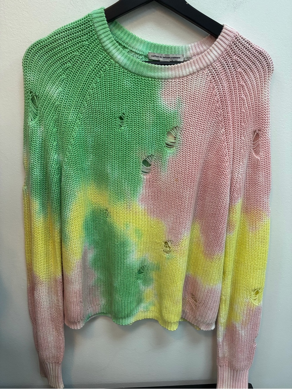 Cotton by Autumn Cashmere Distressed Tie-Dye Crewneck Sweater